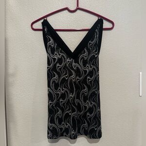 Vintage Black and Silver Sparkled Patterned Sleeveless Top